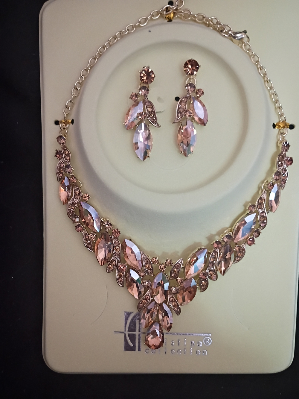 Rose Crystal Marquise Necklace and Earring Set - Designer Collection